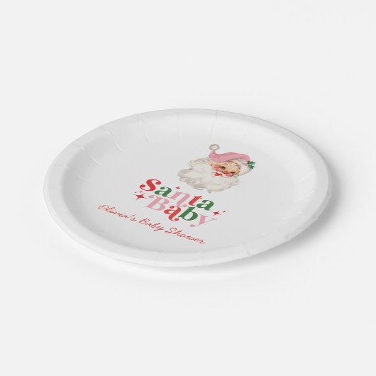 Retro Pink Santa Baby christmas baby shower Papieren Bordje (Gekanteld)