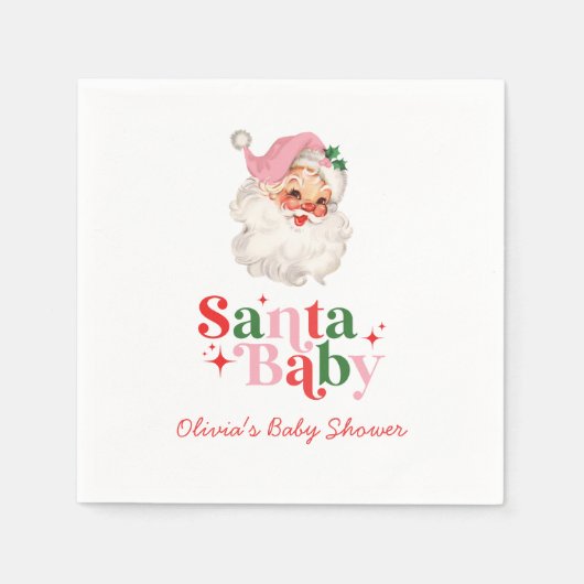 Retro Pink Santa Baby christmas baby shower Servet (Voorkant)