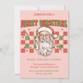 Retro Pink Santa Merry Christmas Party Kaart (Voorkant)