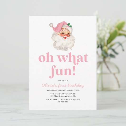 Retro Pink Santa oh wat een leuke verjaardag Kaart (Staand voorkant)