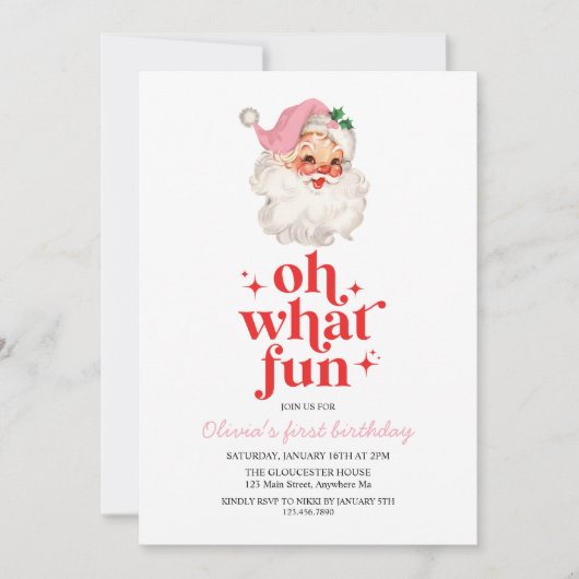 Retro Pink Santa oh wat een leuke verjaardag Kaart (Voorkant)