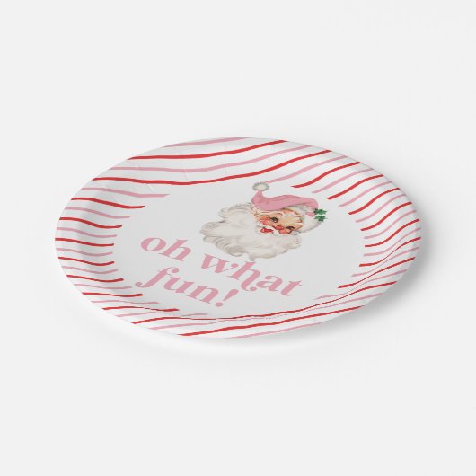 Retro Pink Santa Oh Wat leuk Papieren Bordje (Gekanteld)
