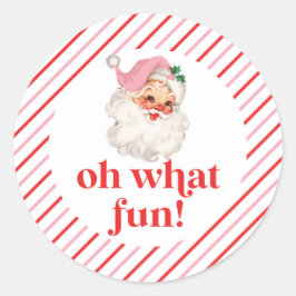 Retro Pink Santa Oh Wat leuk Ronde Sticker