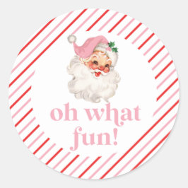 Retro Pink Santa Oh Wat leuk Ronde Sticker