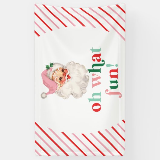 Retro Pink Santa Oh Wat leuk Spandoek (Verticaal)