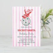 Retro Pink Secret Santa Disco Holiday Party        Kaart (Staand voorkant)