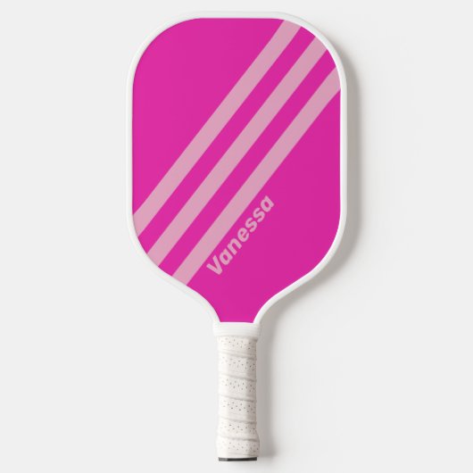 Retro Pink Sky Drie strepen met naam Pickleball Paddle (Voorkant)