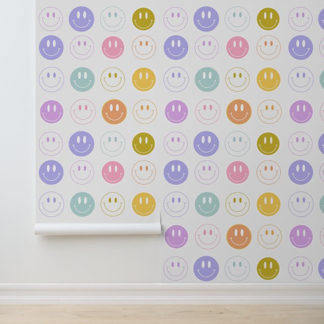 Retro Pink Smile Emogi Behang (Applicatie)