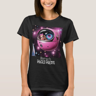 Retro Pink Space Girl in de sterren T-shirt