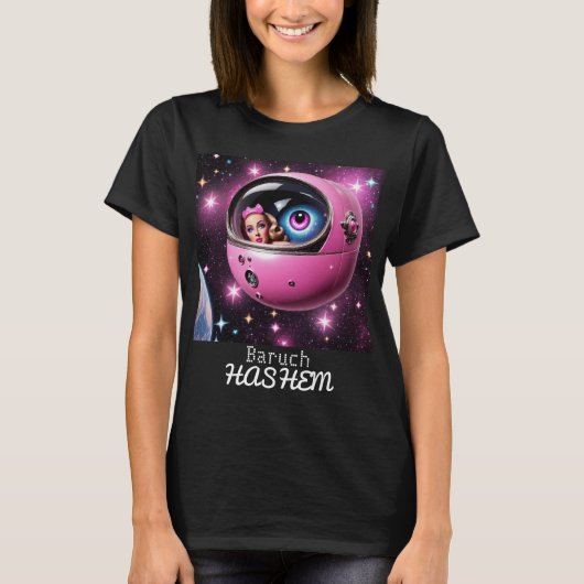 Retro Pink Space Girl in de sterren T-shirt (Voorkant)