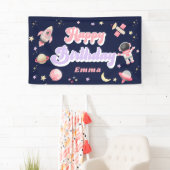 Retro Pink Space Happy Birthday-banner Spandoek (Insitu)