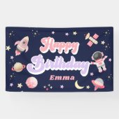 Retro Pink Space Happy Birthday-banner Spandoek (Horizontaal)