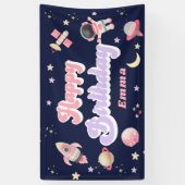 Retro Pink Space Happy Birthday-banner Spandoek (Verticaal)