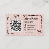 Retro Pink Striped Quirky Hair photo qr code Logo Visitekaartje (Achterkant)