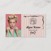 Retro Pink Striped Quirky Hair photo qr code Logo Visitekaartje (Voorkant)