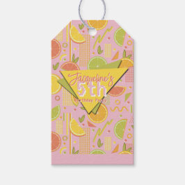 Retro Pink Summer Citrus Fruit Birthday Cadeaulabel