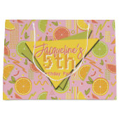 Retro Pink Summer Citrus Fruit Birthday Groot Cadeauzakje (Voorkant)