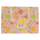 Retro Pink Summer Citrus Fruit Birthday Groot Cadeauzakje (Achterkant)