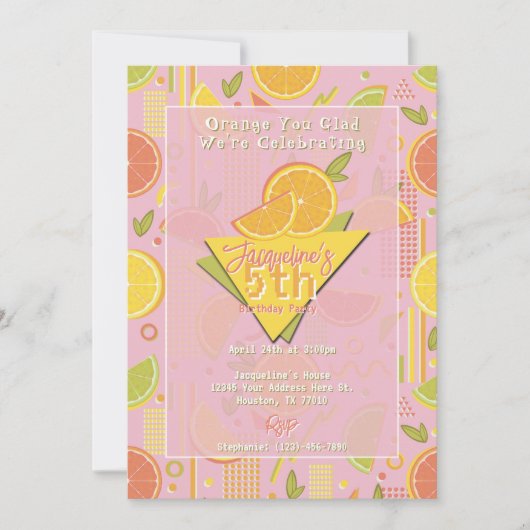 Retro Pink Summer Citrus Fruit Birthday Kaart (Voorkant)