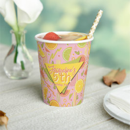 Retro Pink Summer Citrus Fruit Birthday Papieren Bekers