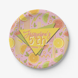 Retro Pink Summer Citrus Fruit Birthday Papieren Bordje