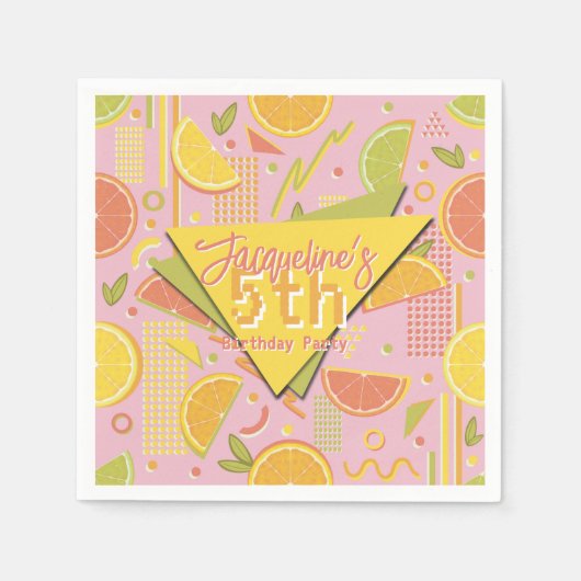 Retro Pink Summer Citrus Fruit Birthday Servet (Voorkant)