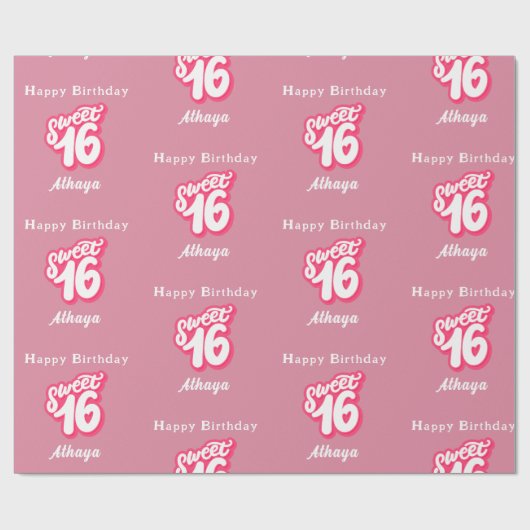 Retro Pink Sweet 16e verjaardag Cadeaupapier (Vlak)