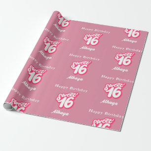 Retro Pink Sweet 16e verjaardag Cadeaupapier