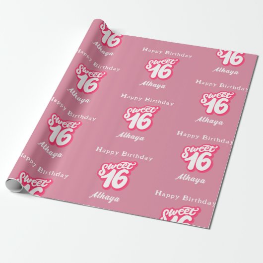 Retro Pink Sweet 16e verjaardag Cadeaupapier (Uitgerold)