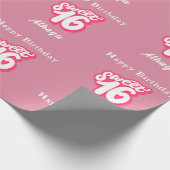 Retro Pink Sweet 16e verjaardag Cadeaupapier (Hoek)