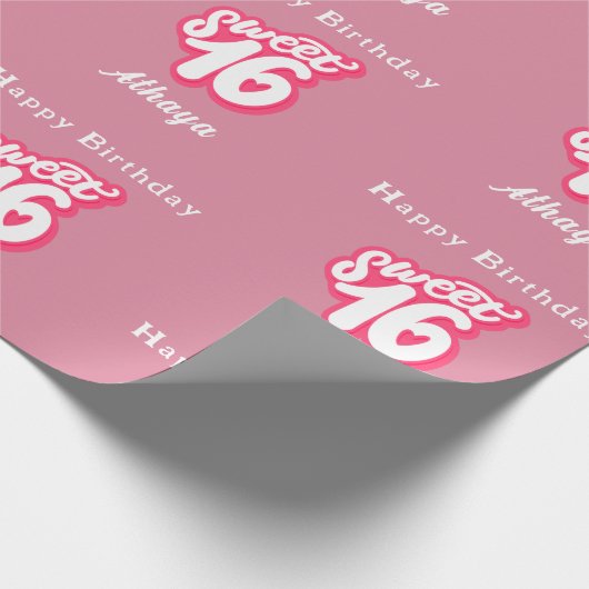 Retro Pink Sweet 16e verjaardag Cadeaupapier (Hoek)
