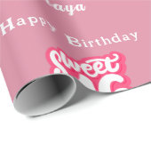 Retro Pink Sweet 16e verjaardag Cadeaupapier (Rol Hoek)