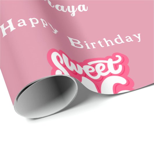 Retro Pink Sweet 16e verjaardag Cadeaupapier (Rol Hoek)