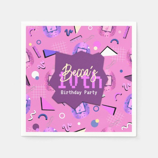 Retro Pink Tamagotchi Verjaardag Servet (Voorkant)