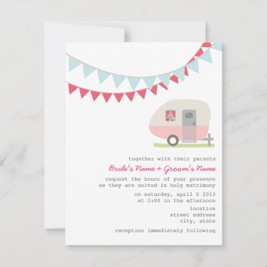 Retro Pink Trailer Weddenschap Kaart (Voorkant)