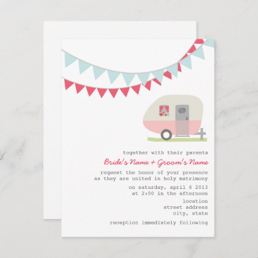 Retro Pink Trailer Weddenschap Kaart (Voorkant / Achterkant)