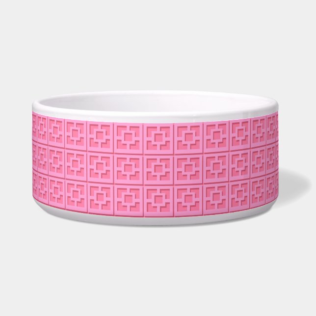 Retro Pink Trellis Ceramic Pet Bowl Voerbakje (Voorkant)