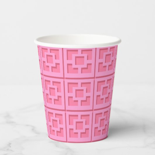 Retro Pink Trellis Paper cup Papieren Bekers (Achterkant)