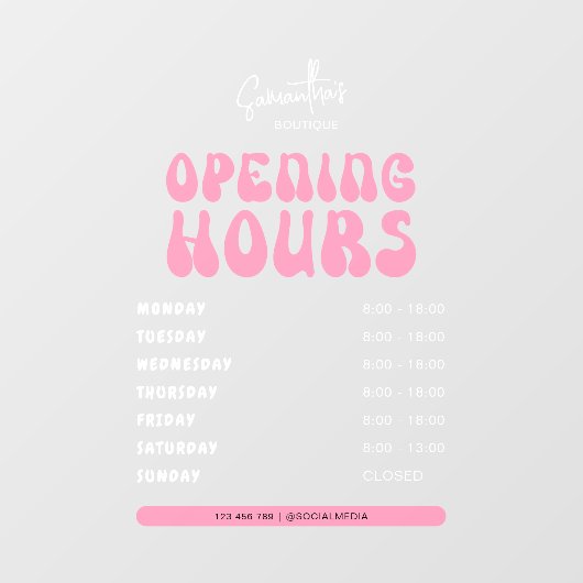 Retro Pink Trendy Beauty Salon Shop Openingstijden Raamsticker (Vel)