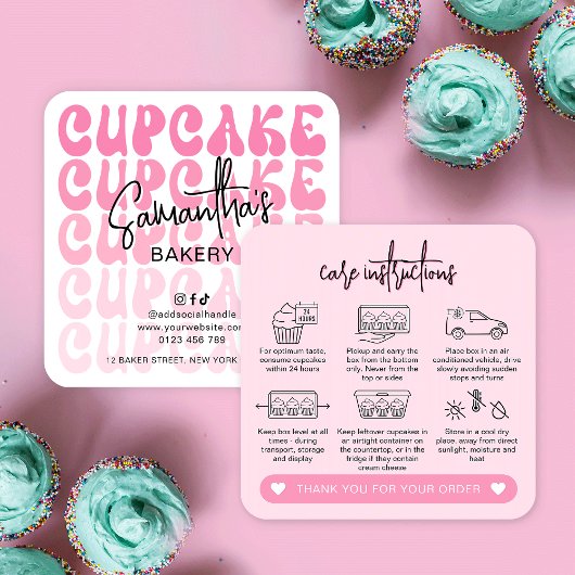 Retro Pink Trendy Girly Cupcakes Verzorgingsinstru Vierkante Visitekaartje