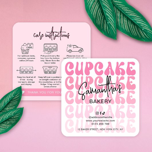 Retro Pink Trendy Girly Cupcakes Verzorgingsinstru Vierkante Visitekaartje