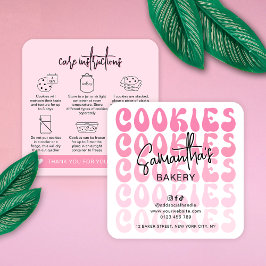 Retro Pink Trendy Sugar Cookies Verzorgingsinstruc Vierkante Visitekaartje