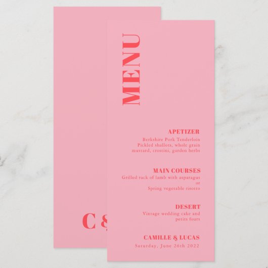 Retro Pink Trendy Wedding Menu (Voorkant / Achterkant)
