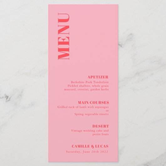 Retro Pink Trendy Wedding Menu (Voorkant)