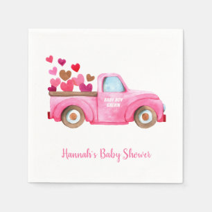 Retro Pink Truck Waterverf Baby shower Servet