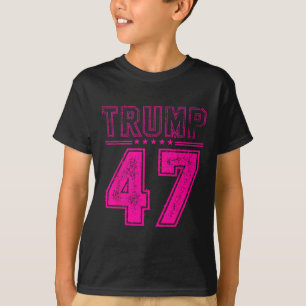 Retro Pink Trump 47 President Amerikaanse vlag voo T-shirt