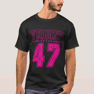 Retro Pink Trump 47 President Amerikaanse vlag voo T-shirt