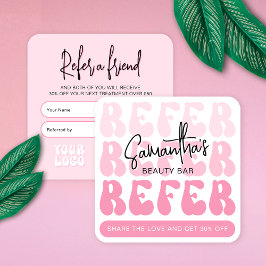 Retro Pink Verwijs een Vriend Modern Logo Lash Sal Aanbevelingskaartje