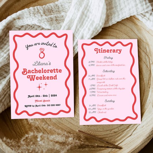 Retro Pink Wave Bachelorette Weekend Route Kaart