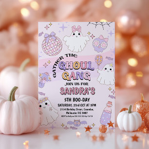 Retro Pink Wave Halloween Ghoul Gang Verjaardag Kaart